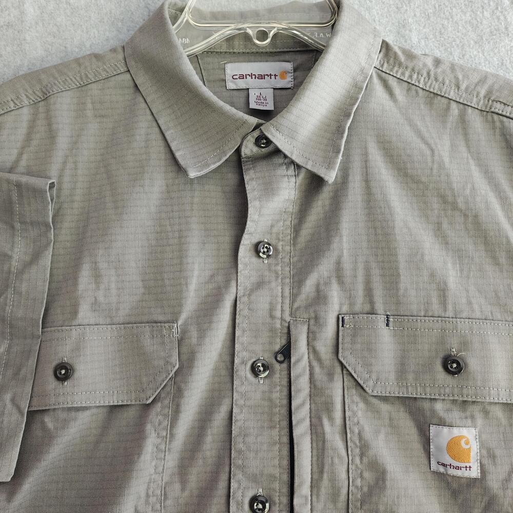 Carhartt Shirt Mens L Gray Ripstop Button Up Short Sleeve Workwear Outdoors